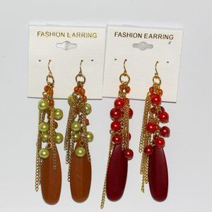 2 PAIRS OF LONG VINTAGE EARRINGS , 3.75 INCHES LONG , TRENDY FASHION JEWELRY